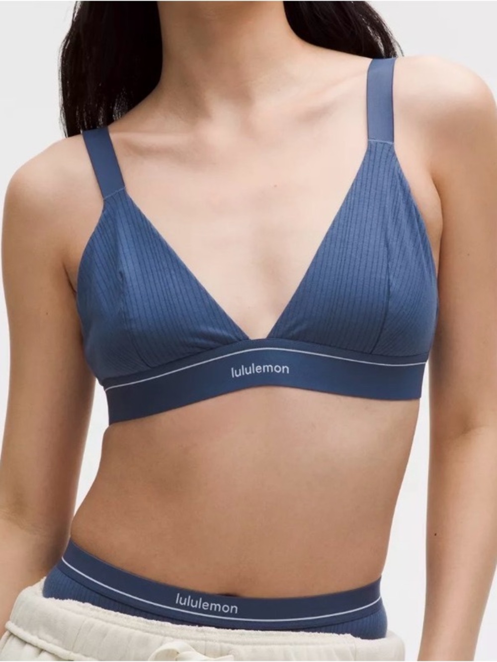 NWT💎Lululemon Stretch Cotton Ribbed Logo Bralette Sports Bra B/C Cup Blue Twill